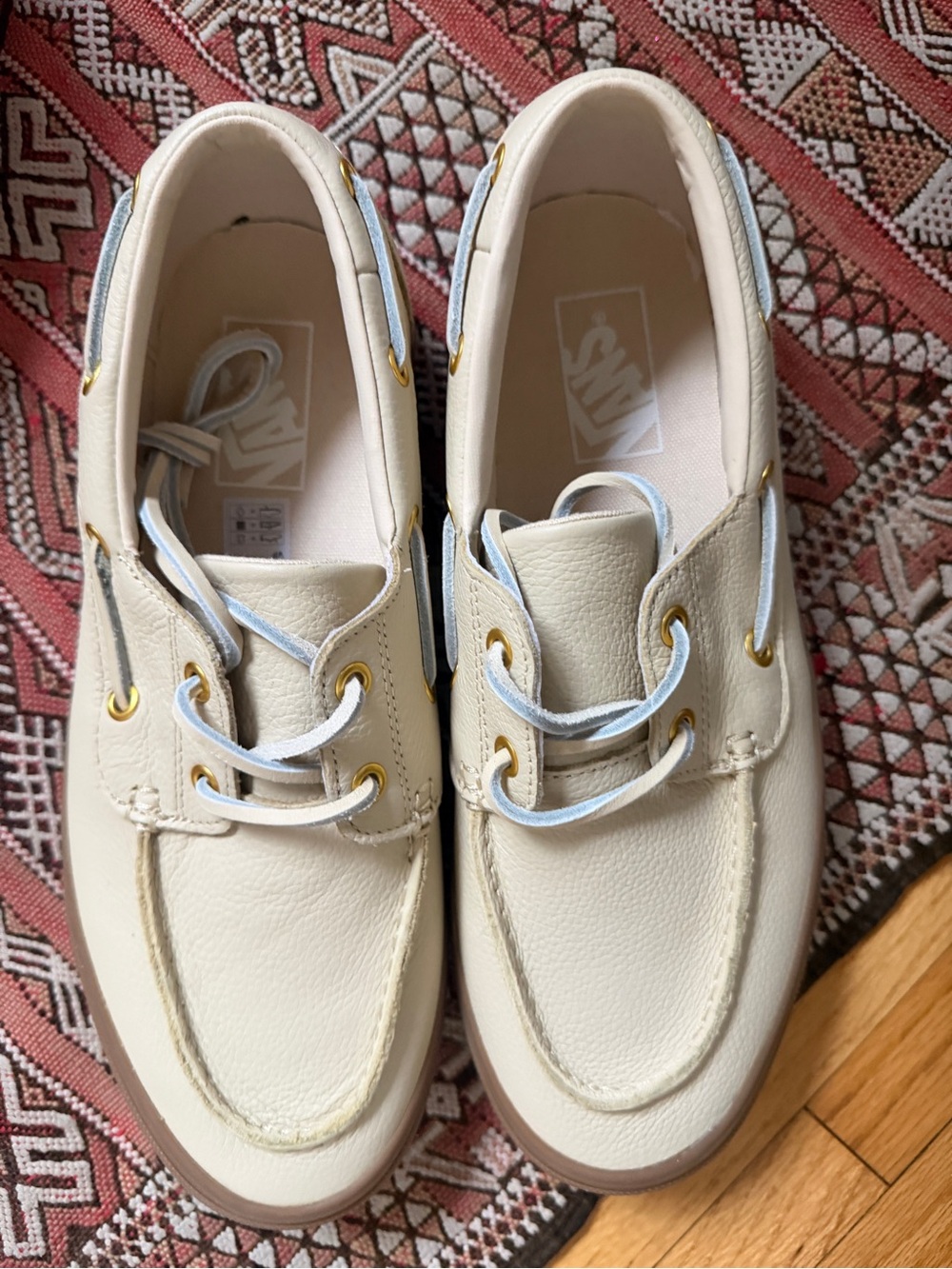 Never worn! Vans Cream Leather Boat Shoe - M 9, women’s 10.5